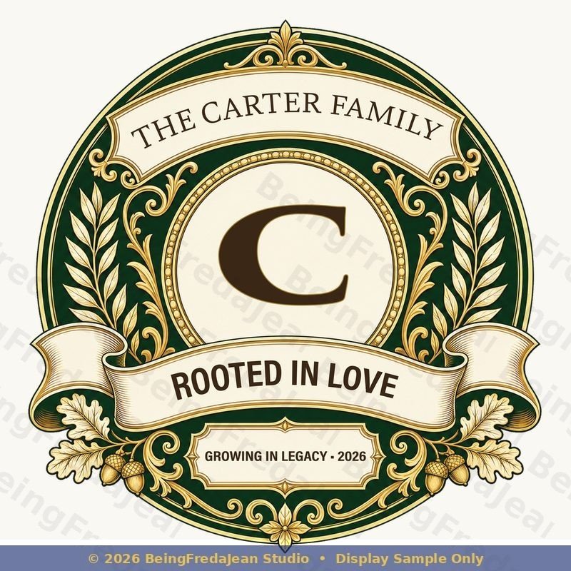 Carter Family Roots and Legacy reunion shirt design showing the full personalized crest with family name and details.