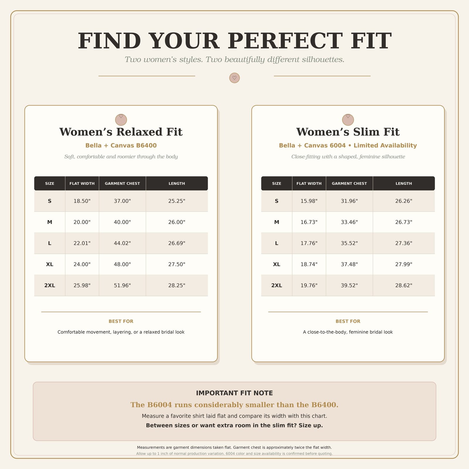 Women's fit guide for I Choose Us bridal party collection